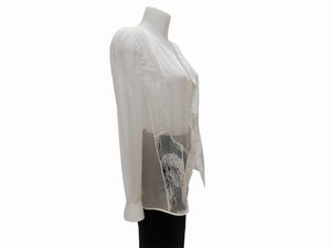 Salvatore Ferragamo - Camicia traforata in voile di seta cipria  - Asta Vintagemania - Associazione Nazionale - Case d'Asta italiane