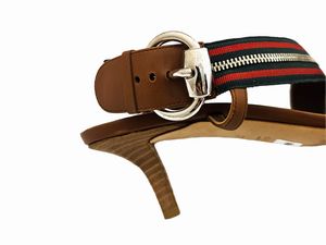 Gucci - Sandali in pelle marrone e tela  - Asta Vintagemania - Associazione Nazionale - Case d'Asta italiane