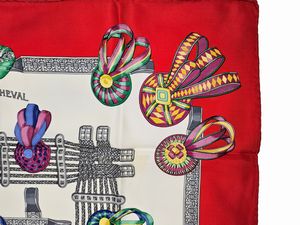 Herms - Foulard in seta Le rubans du cheval by Joachim Metz  - Asta Vintagemania - Associazione Nazionale - Case d'Asta italiane