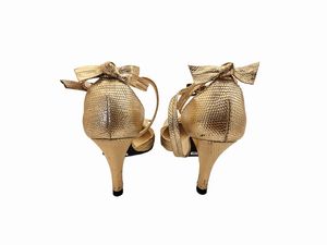 Sergio Rossi - Decollet in pelle stampa lucertola color oro rosa  - Asta Vintagemania - Associazione Nazionale - Case d'Asta italiane