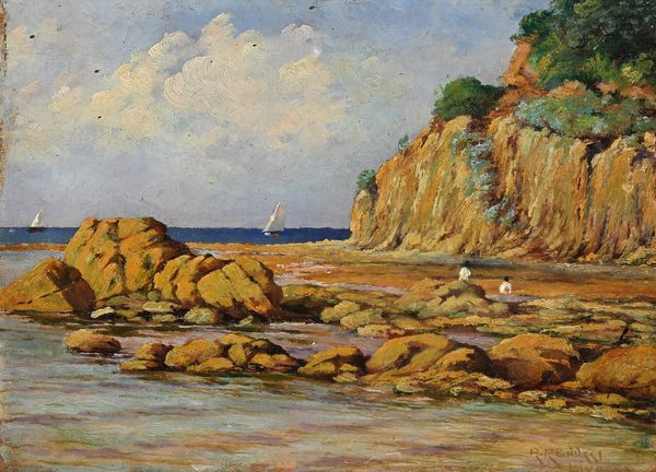 Renuccio  Renucci : Veduta della costa nei pressi di Livorno  - Asta Dipinti del XIX e XX secolo - Associazione Nazionale - Case d'Asta italiane