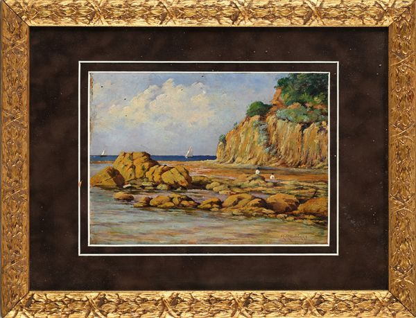 Renuccio  Renucci : Veduta della costa nei pressi di Livorno  - Asta Dipinti del XIX e XX secolo - Associazione Nazionale - Case d'Asta italiane