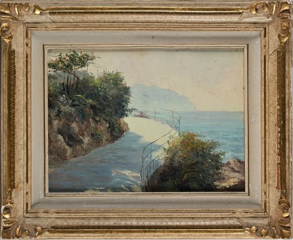 GIUSEPPE ARIGLIANO : 'Paesaggio costiero con agave e scogli' e 'stradina lungo la costiera'  - Asta Dipinti del XIX e XX secolo - Associazione Nazionale - Case d'Asta italiane