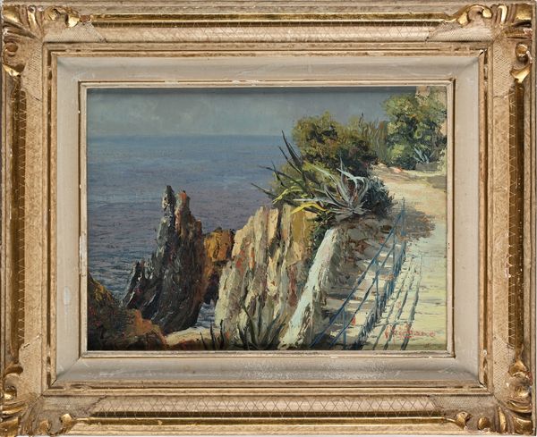 GIUSEPPE ARIGLIANO : 'Paesaggio costiero con agave e scogli' e 'stradina lungo la costiera'  - Asta Dipinti del XIX e XX secolo - Associazione Nazionale - Case d'Asta italiane