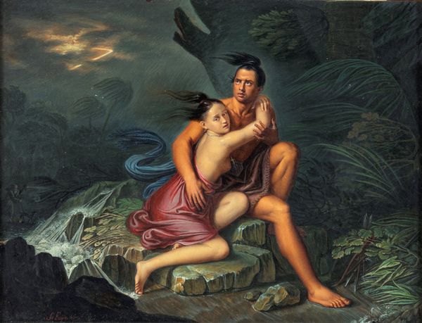 Sr. Faya : Coppia di nativi americani sorpresi da una tempesta  - Asta Dipinti del XIX e XX secolo - Associazione Nazionale - Case d'Asta italiane