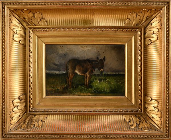 Scuola francese del XIX secolo : Asino che bruca in un paesaggio di campagna  - Asta Dipinti del XIX e XX secolo - Associazione Nazionale - Case d'Asta italiane