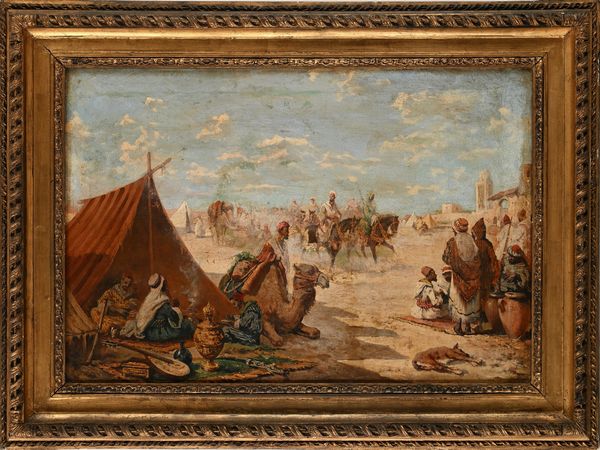 Eugène Fromentin : Accampamento arabo nei pressi delle mura di una citt  - Asta Dipinti del XIX e XX secolo - Associazione Nazionale - Case d'Asta italiane