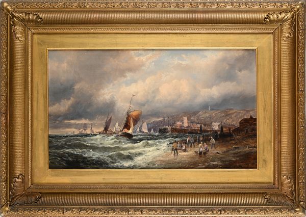 Alfred Montague : Borgo costiero con mare in tempesta  - Asta Dipinti del XIX e XX secolo - Associazione Nazionale - Case d'Asta italiane