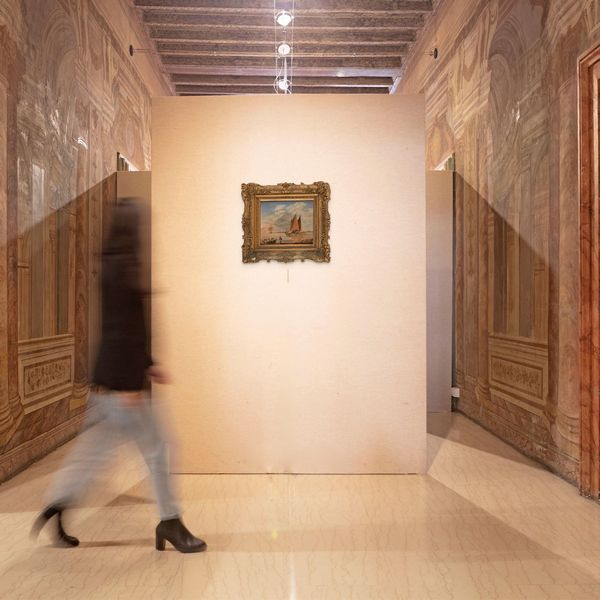 Scuola inglese del XIX secolo : Paesaggio costiero con barche e pescatori  - Asta Dipinti del XIX e XX secolo - Associazione Nazionale - Case d'Asta italiane