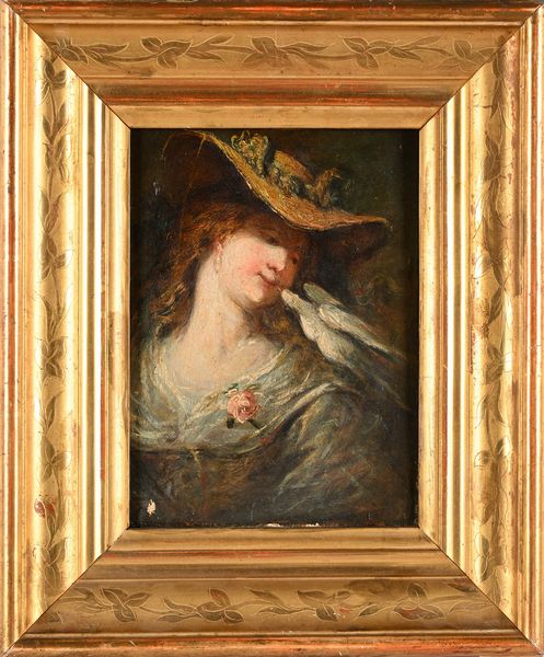 Scuola Europea del XIX secolo : Giovane donna con cappello e colomba  - Asta Dipinti del XIX e XX secolo - Associazione Nazionale - Case d'Asta italiane