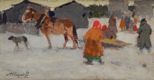 Alessio Issupoff : Scena di vita nel villaggio innevato  - Asta Dipinti del XIX e XX secolo - Associazione Nazionale - Case d'Asta italiane