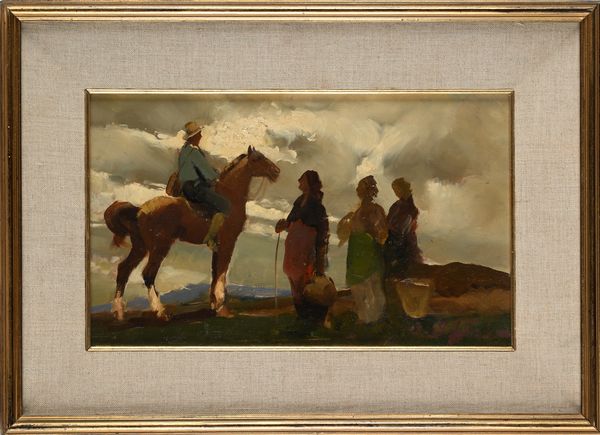 Alfredo Del Sordo : Incontro di contadini lungo la strada di campagna  - Asta Dipinti del XIX e XX secolo - Associazione Nazionale - Case d'Asta italiane