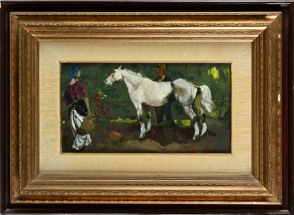 Alfredo Del Sordo : Coppia di contadini in sosta con un cavallo bianco  - Asta Dipinti del XIX e XX secolo - Associazione Nazionale - Case d'Asta italiane