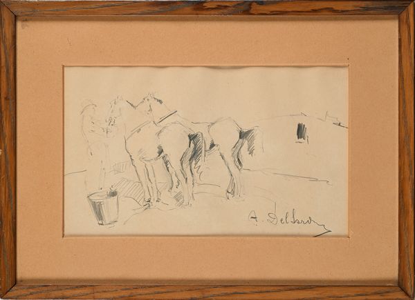 Alfredo Del Sordo : Contadino e due cavalli in campagna  - Asta Dipinti del XIX e XX secolo - Associazione Nazionale - Case d'Asta italiane