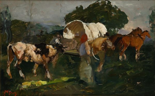 Alfredo Del Sordo : Carovana di contadini  - Asta Dipinti del XIX e XX secolo - Associazione Nazionale - Case d'Asta italiane