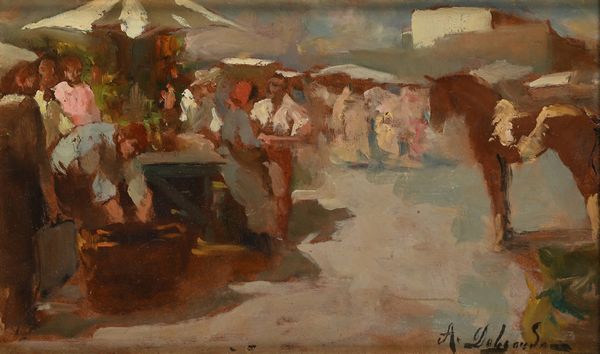 Alfredo Del Sordo : Scena di vita al mercato  - Asta Dipinti del XIX e XX secolo - Associazione Nazionale - Case d'Asta italiane