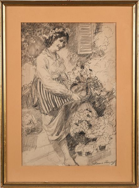 Alessio Issupoff : donna tra i vasi di fiori  - Asta Dipinti del XIX e XX secolo - Associazione Nazionale - Case d'Asta italiane