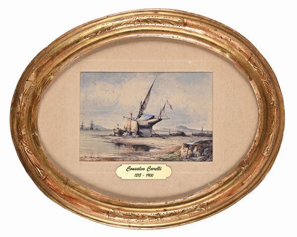 Consalvo Carelli : Veduta del golfo di Napoli da Mergellina  - Asta Dipinti del XIX e XX secolo - Associazione Nazionale - Case d'Asta italiane