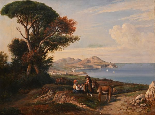 Consalvo Carelli : Panorama della costiera con famiglia di contadini in sosta  - Asta Dipinti del XIX e XX secolo - Associazione Nazionale - Case d'Asta italiane