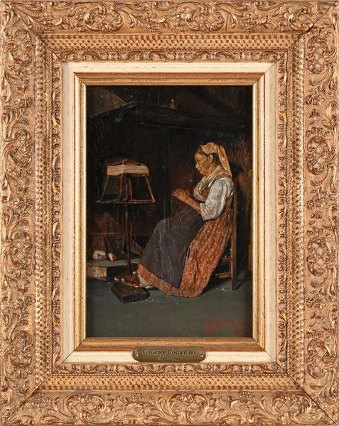 Giuseppe Costantini : Donna che fila in un interno  - Asta Dipinti del XIX e XX secolo - Associazione Nazionale - Case d'Asta italiane