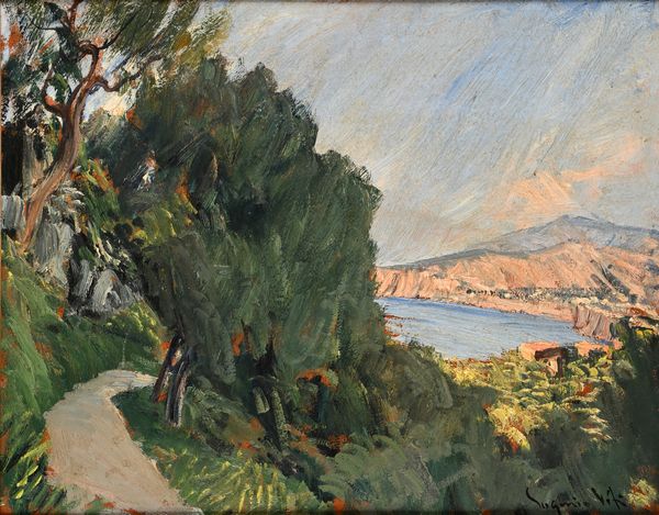 Eugenio Viti : Strada in costiera  - Asta Dipinti del XIX e XX secolo - Associazione Nazionale - Case d'Asta italiane