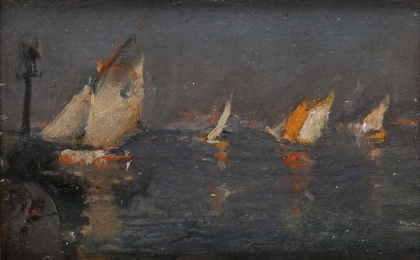 Gennaro Villani : Vele sotto costa  - Asta Dipinti del XIX e XX secolo - Associazione Nazionale - Case d'Asta italiane