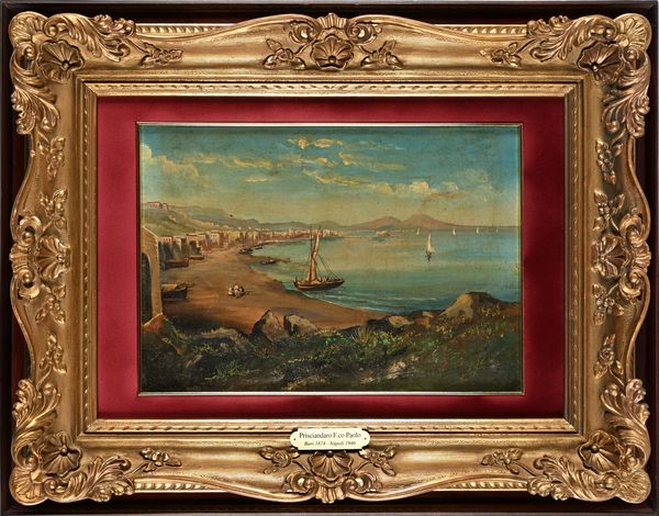 Francesco Paolo Prisciandaro : Veduta di Napoli da Mergellina  - Asta Dipinti del XIX e XX secolo - Associazione Nazionale - Case d'Asta italiane