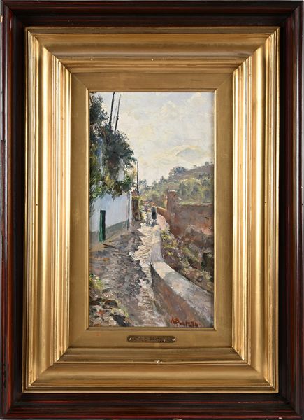 Attilio Pratella : Capri, passanti sulla stradina assolata  - Asta Dipinti del XIX e XX secolo - Associazione Nazionale - Case d'Asta italiane
