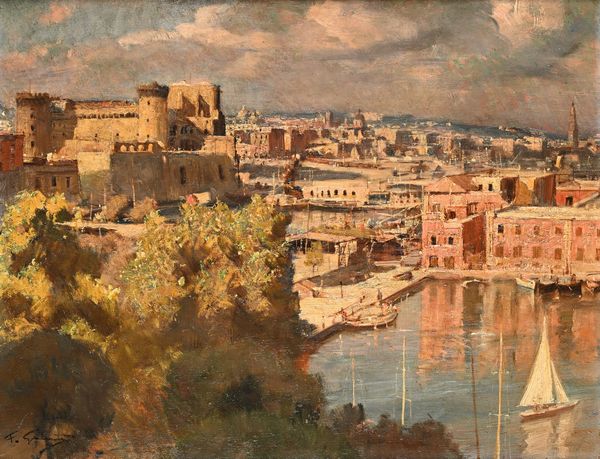 Francesco Galante : 'Antica dàrsena - Napoli - Giugno 1946'	  - Asta Dipinti del XIX e XX secolo - Associazione Nazionale - Case d'Asta italiane
