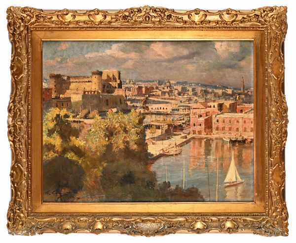 Francesco Galante : 'Antica dàrsena - Napoli - Giugno 1946'	  - Asta Dipinti del XIX e XX secolo - Associazione Nazionale - Case d'Asta italiane