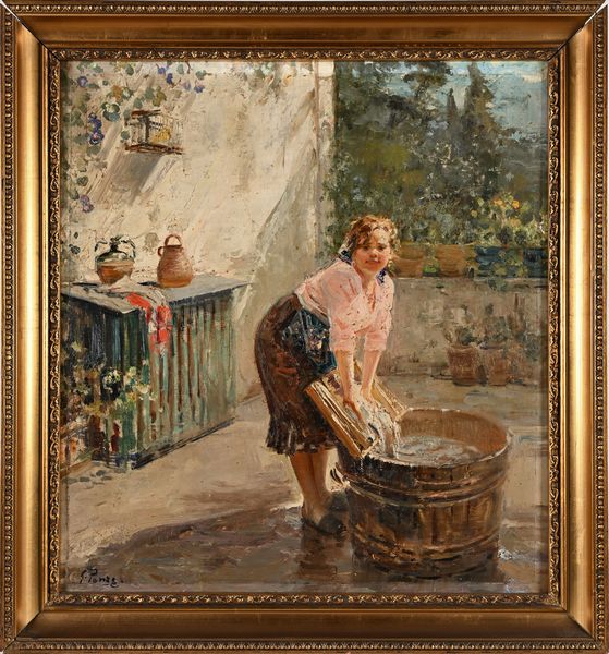 Giovanni Panza : Giovane lavandaia in terrazza  - Asta Dipinti del XIX e XX secolo - Associazione Nazionale - Case d'Asta italiane