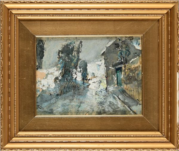 Gennaro Villani : Strada in un paese innevato	  - Asta Dipinti del XIX e XX secolo - Associazione Nazionale - Case d'Asta italiane