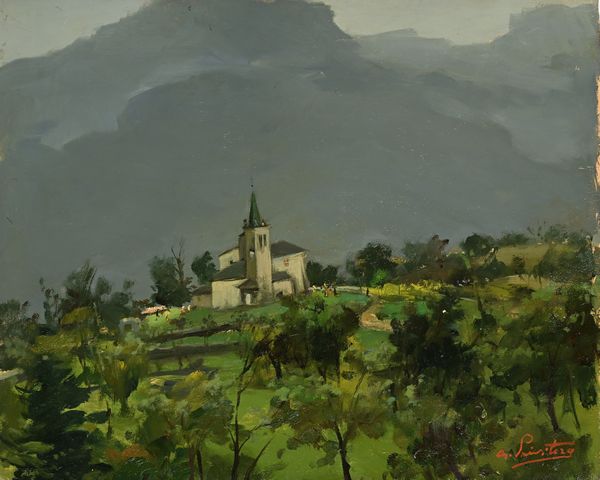 Antonio Privitera : Paesaggio collinare con chiesetta  - Asta Dipinti del XIX e XX secolo - Associazione Nazionale - Case d'Asta italiane