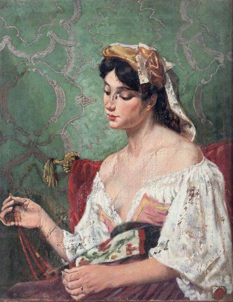 Scuola italiana della fine del XIX secolo : La collana di corallo  - Asta Dipinti del XIX e XX secolo - Associazione Nazionale - Case d'Asta italiane