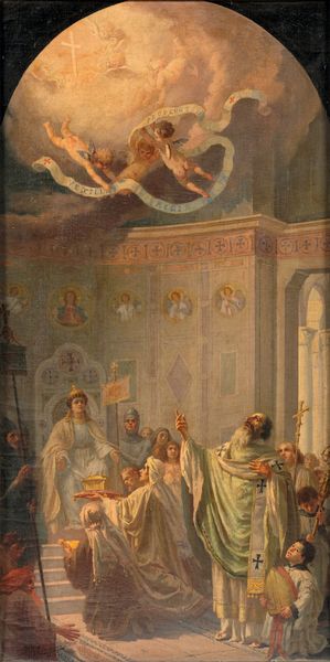 S. Cozzolino (Scuola italiana fine XX inizi XX secolo) : Radegonda ottiene in dono dallimperatore di Costantinopoli Giustino II un frammento della reliquia della Croce  - Asta Dipinti del XIX e XX secolo - Associazione Nazionale - Case d'Asta italiane