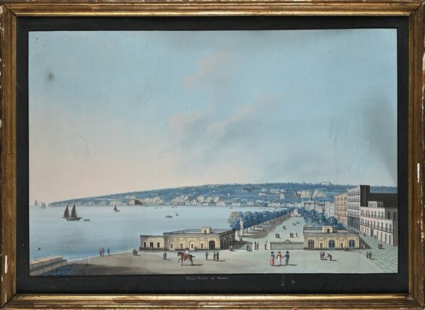 Scuola napoletana del XIX secolo : 'Napoli in generale' e 'Villa Reale di Napoli'  - Asta Dipinti del XIX e XX secolo - Associazione Nazionale - Case d'Asta italiane