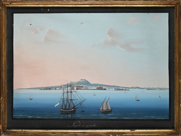Scuola napoletana del XIX secolo : 'Napoli in generale' e 'Villa Reale di Napoli'  - Asta Dipinti del XIX e XX secolo - Associazione Nazionale - Case d'Asta italiane