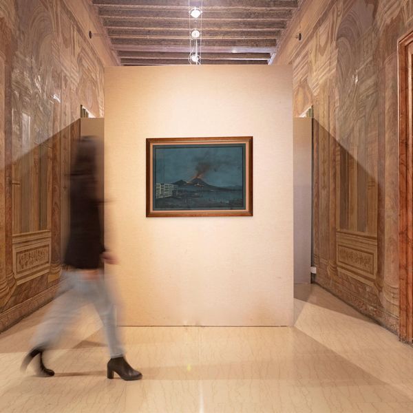 Scuola napoletana del XIX secolo : Napoli, veduta notturna dell'eruzione del Vesuvio del 1778  - Asta Dipinti del XIX e XX secolo - Associazione Nazionale - Case d'Asta italiane