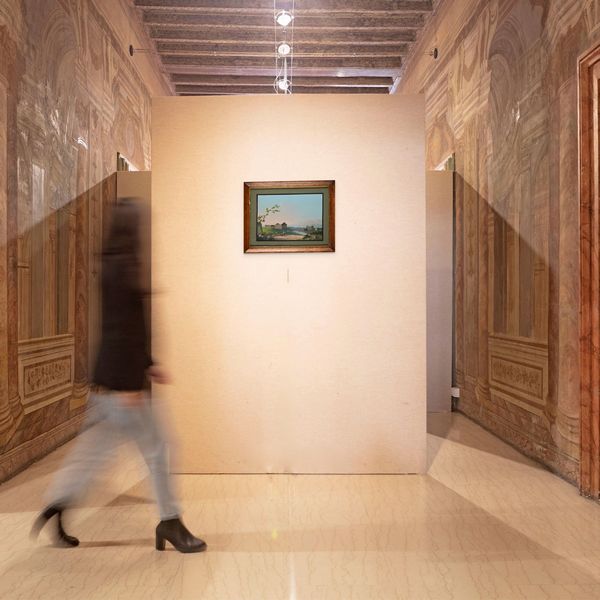 Scuola napoletana del XIX secolo : Pestum, veduta degli antichi templi e della costa con viandanti in sosta  - Asta Dipinti del XIX e XX secolo - Associazione Nazionale - Case d'Asta italiane