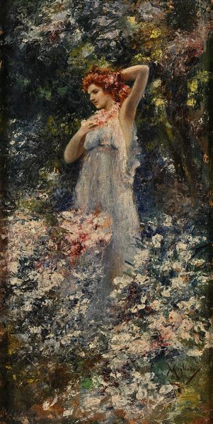 Vincenzo Migliaro : Giovane donna tra i fiori  - Asta Dipinti del XIX e XX secolo - Associazione Nazionale - Case d'Asta italiane
