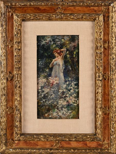 Vincenzo Migliaro : Giovane donna tra i fiori  - Asta Dipinti del XIX e XX secolo - Associazione Nazionale - Case d'Asta italiane