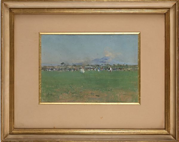 Giuseppe Casciaro : Festa in campagna con il Vesuvio sullo sfondo  - Asta Dipinti del XIX e XX secolo - Associazione Nazionale - Case d'Asta italiane