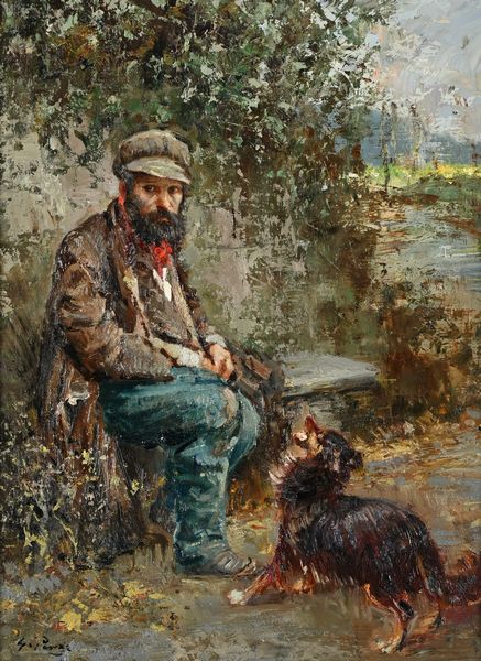 Giovanni Panza : Uomo con cagnolino  - Asta Dipinti del XIX e XX secolo - Associazione Nazionale - Case d'Asta italiane