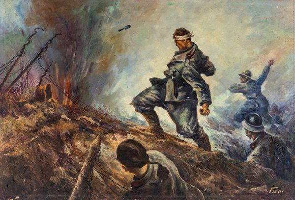 Fedi (Scuola italiana del XX secolo) : Assalto della prima guerra mondiale  - Asta Dipinti del XIX e XX secolo - Associazione Nazionale - Case d'Asta italiane