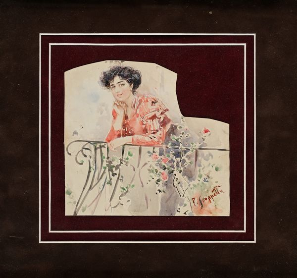 Pietro Scoppetta : Giovane donna al balcone  - Asta Dipinti del XIX e XX secolo - Associazione Nazionale - Case d'Asta italiane