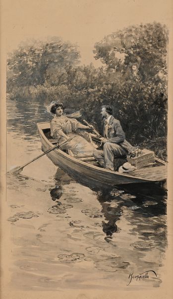 Pietro Scoppetta : La gita in barca  - Asta Dipinti del XIX e XX secolo - Associazione Nazionale - Case d'Asta italiane