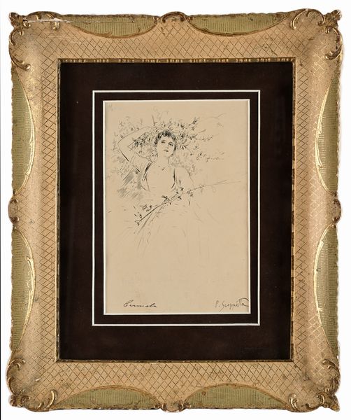 Pietro Scoppetta : Carmela (Canto sorrentino)  - Asta Dipinti del XIX e XX secolo - Associazione Nazionale - Case d'Asta italiane