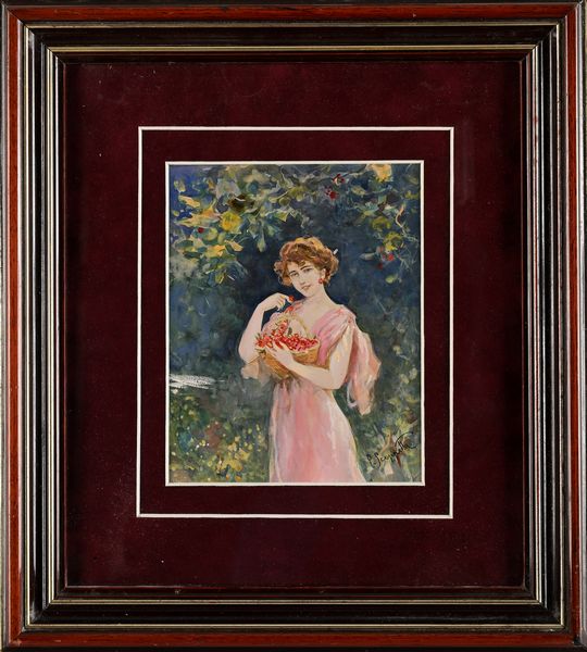 Pietro Scoppetta : Una tira l'altra (giovane donna con cesto di ciliegie)  - Asta Dipinti del XIX e XX secolo - Associazione Nazionale - Case d'Asta italiane