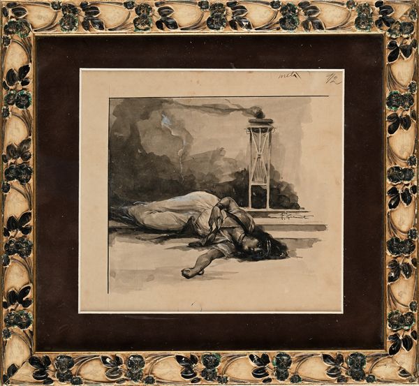 Francesco Galante : La morte di Salom - Tavola per illustrazione  - Asta Dipinti del XIX e XX secolo - Associazione Nazionale - Case d'Asta italiane