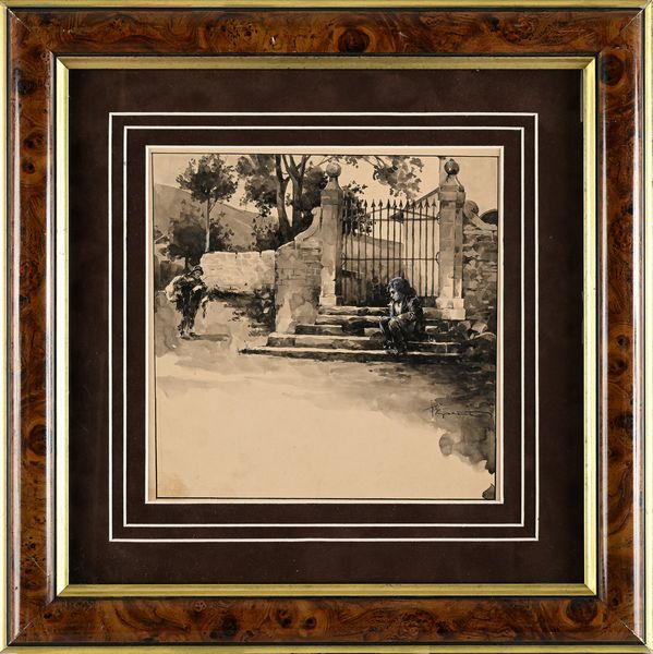 Francesco Galante : Tavola per illustrazione di Racconti della Steppa  - Asta Dipinti del XIX e XX secolo - Associazione Nazionale - Case d'Asta italiane